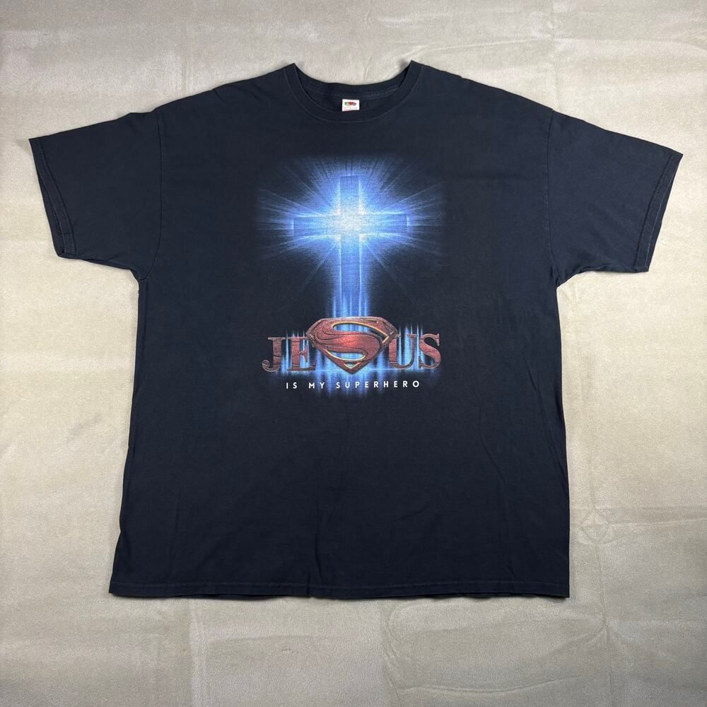 Vintage Jesus Is My Superhero Superman‎ Parody Graphic T Shirt 2XL